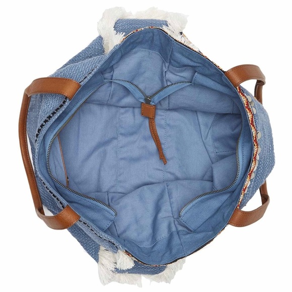 NWT Sam Edelman Denim Tote Bag With Vibrant Geometric Shape Trim - Picture 12 of 13